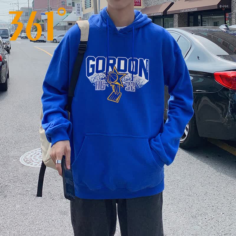 361°运动连帽卫衣男士2026年春季新款宽松舒适休闲套头衫百搭长袖上衣 飞龙蓝【针织棉感】 S