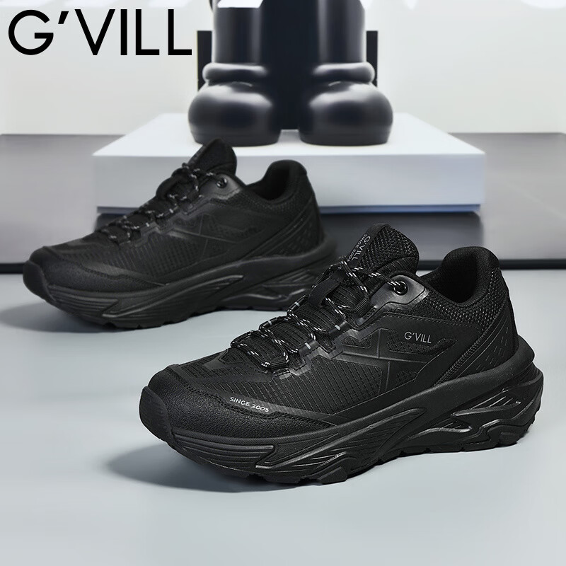 贵之步秋冬季男鞋新款舒适软底防滑运动鞋男款厚底增高缓震休闲鞋 黑色 G017 42 （运动鞋码）