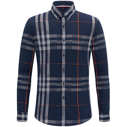 Navigare意大利小帆船时尚色织格纹衬衫男2025春秋季舒适高弹休闲百搭衬衣 藏青/橙 L