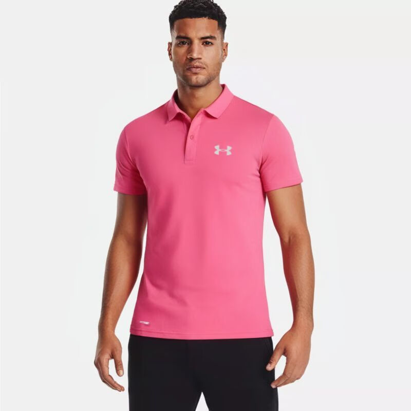 安德玛(Under Armour)冰离子速干短袖T恤男运动透气夏季翻领体恤健身训练修身快干衣 藏青色 861U 2XL 男士145-160斤