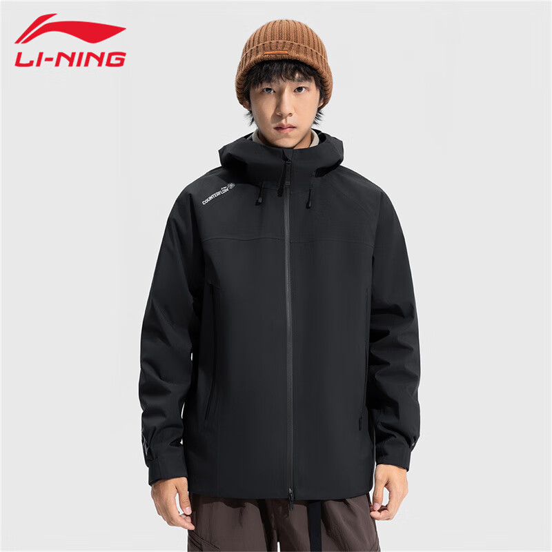 李宁CF溯万龙甲秋冬季款保暖男女同款风衣防泼水运动服冲锋衣外套 黑色33 L