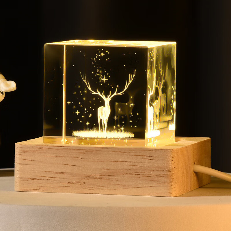 映棠星空发光水晶球小夜灯定制桌面装饰品摆件儿童女生男朋友生日礼物 小鲸鱼【礼盒装】 6cm水晶+彩光充电触摸底座