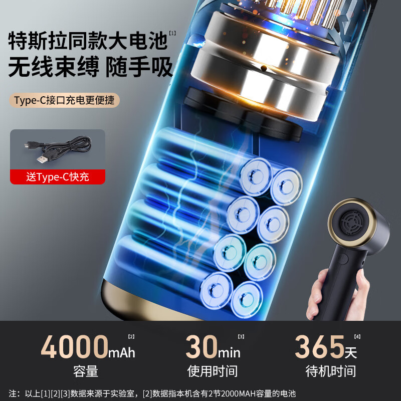 小米有品车载吸尘器吸吹一体两用无线迷你吸尘器汽车家用电动吹尘器大吸力 有刷黑金色款【2滤芯+航空包】