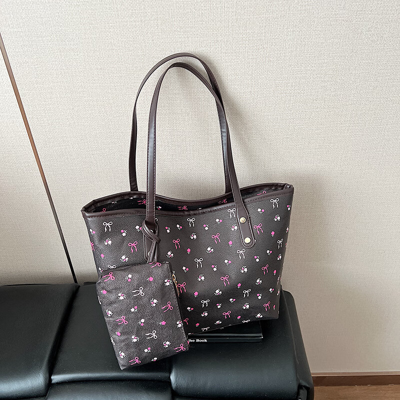 （0.01）新款夏冬印花大容量通勤气质托特包时尚百搭感单肩包包女 咖色