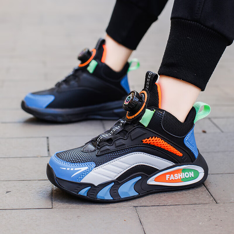 贝天熊男女童儿童运动鞋2025秋冬款男孩网面女鞋透气旋钮扣学生革面童鞋 K111黑桔【秋冬革面】 39 内长24.5/脚23.5 59.9亓，革面材质 耐磨耐穿