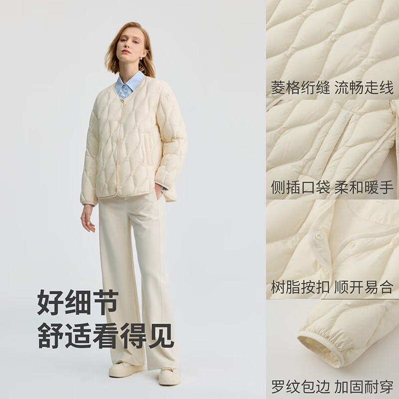 冰洁BINJORA 25秋冬新款轻薄短款羽绒服女简约保暖夹克外套J5300EB33T 白桦色 M 165/88A 【体重约55-75KG】