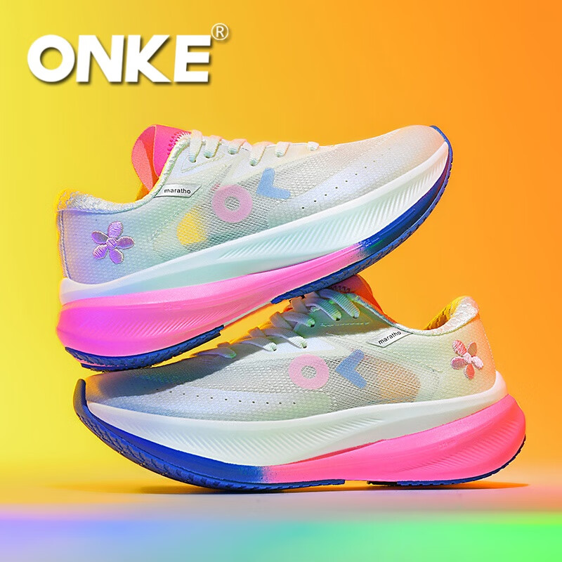 ONKE德国欧克跑步鞋男鞋透气轻便网面鞋碳板跑鞋女鞋轻便马拉松运动鞋 银河白 女款 35