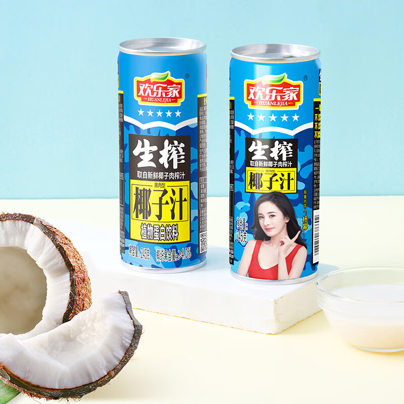 欢乐家 椰子汁245g*12罐 礼盒装 果肉型植物蛋白饮料 椰汁整箱 年货礼盒 椰子汁245g*12罐