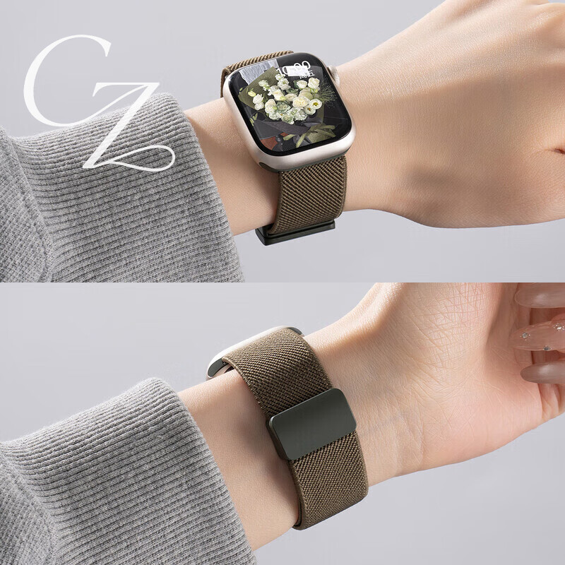 适用苹果S11表带编织s10磁吸applewatch678代iwatch9运动ultra3 橄榄绿尼龙 磁吸表带+手表表膜 适用ultra1/2/3 49mm 京东折扣/优惠券