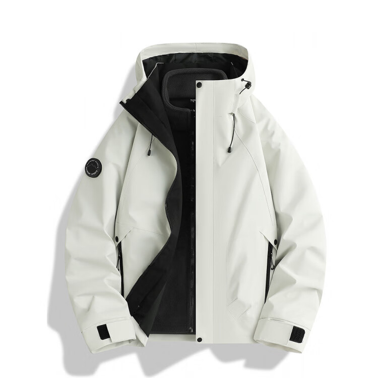 德尔.默克（Delmerk）2025款防风冲锋上衣男女三合一抓绒两件套骑行旅游登山服团购定制 火龙果红单外套【情侣款】 S