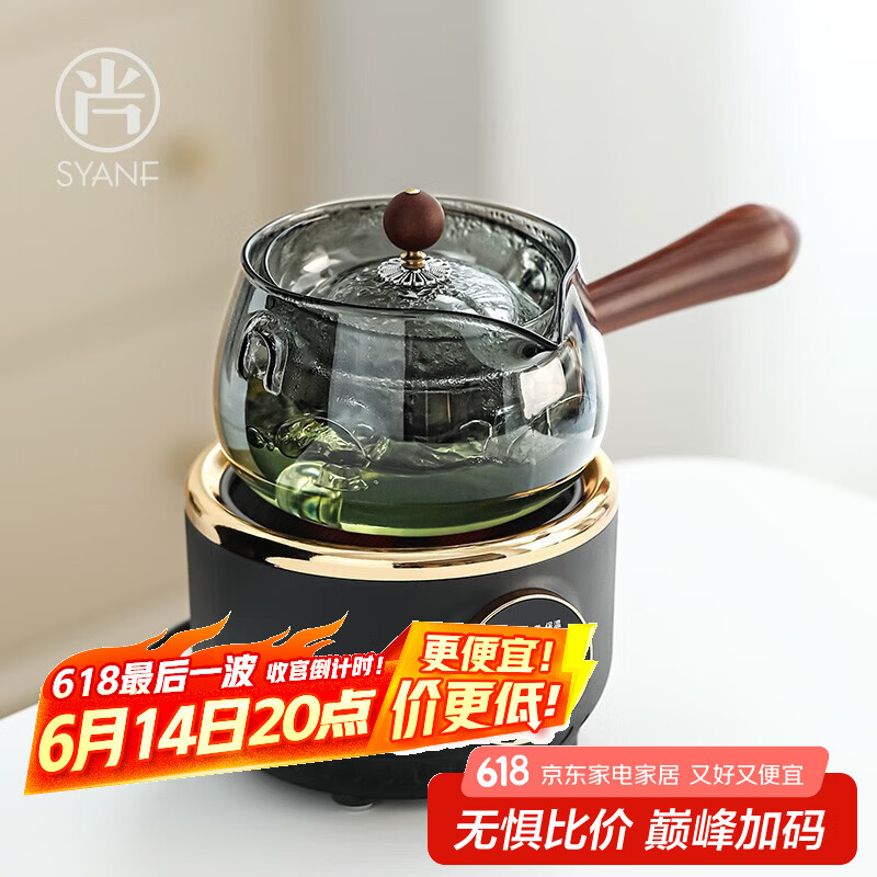 尚言坊小型单人煮茶器玻璃茶壶家用办公室电陶炉烧水煮茶养生壶套装 1多功能电陶炉+青灰逍遥泡茶壶