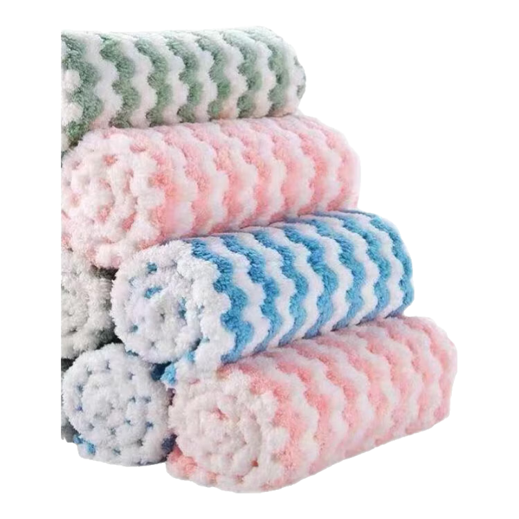 家用抹布加厚珊瑚绒抹布条纹不沾油洗碗抹布不易掉毛懒人毛巾清仓 清洁抹布【颜色随机】 15条