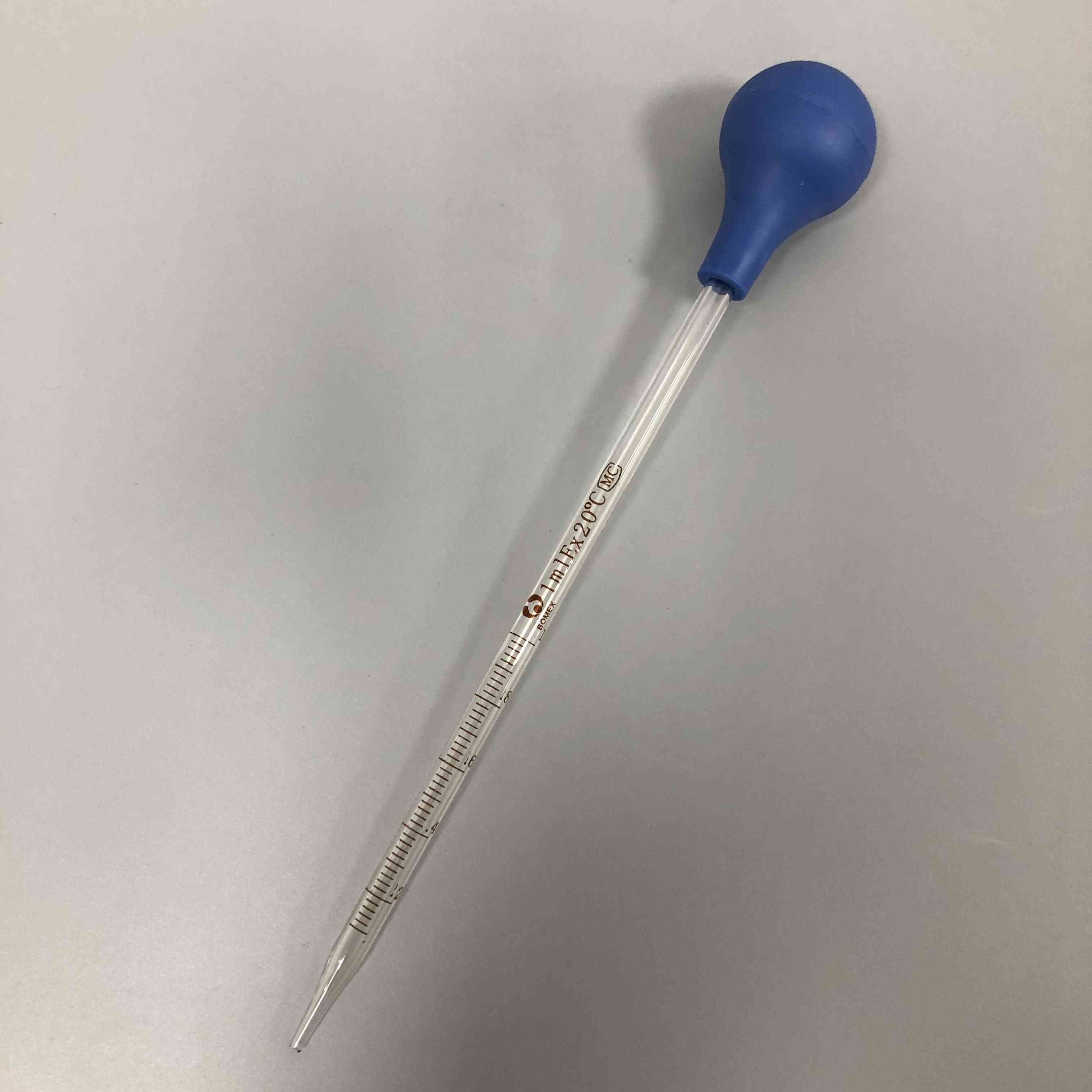 玻璃刻度滴管带蓝吸球刻度吸管20cm长1ml2ml3ml5ml10ml 移液管 1ml带