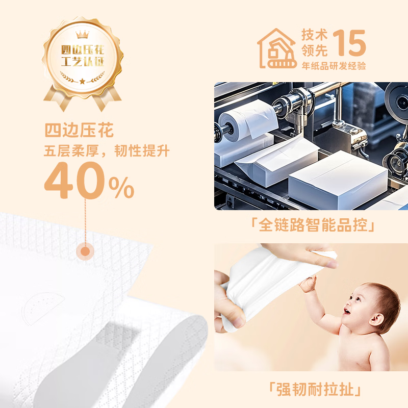 卡其猫抽纸5层加厚家用实惠卫生纸餐巾纸面巾纸 柔感系列 5层 380张*24包 (3提)