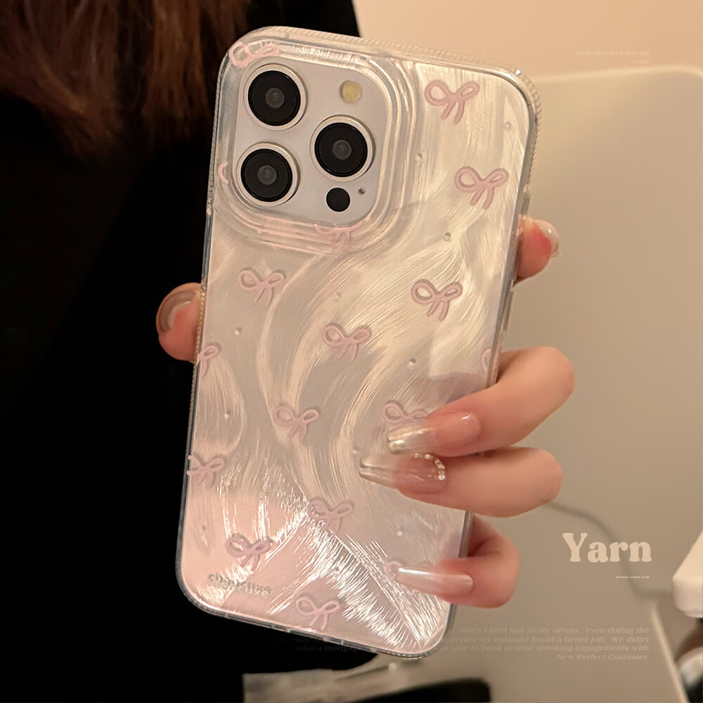 【优选】粉色蝴蝶结适用苹果15手机壳iphone13promax防摔12硬14少 1个银色小白点黑结【光油】 11pro