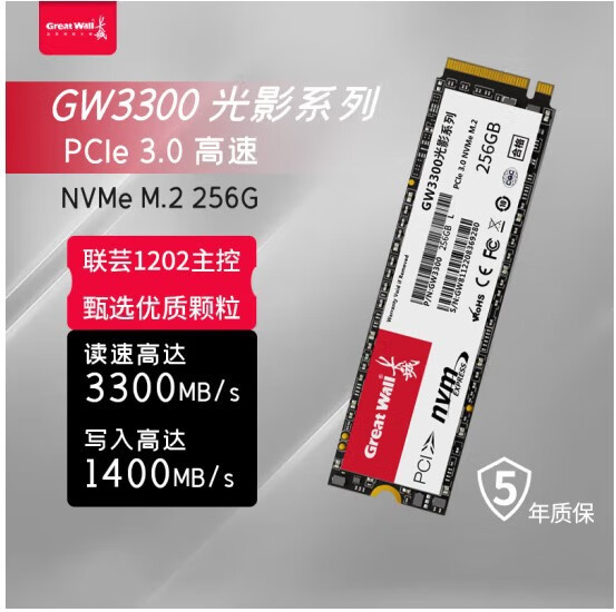 长城（Great Wall）长城GW33002TBSSD固态硬盘M.2接口NVMe协议适 GW3300NVMe协议256G