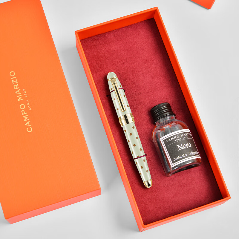 凱博马尔兹意大利品牌口袋钢笔经典波点墨囊礼盒高档金属口袋笔学生送礼女神节礼物 青柠色墨囊套装 均码