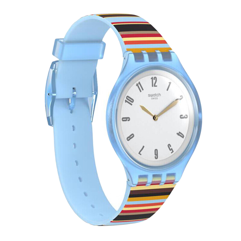 斯沃琪（Swatch）瑞士手表 SKIN超薄系列條紋 節日時(shí)尚石英男女學(xué)生表SVUL100