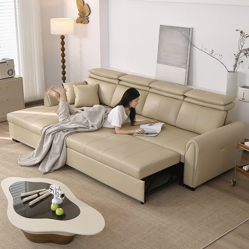 松南可伸缩真皮功能沙发客厅大户型广东佛山源头工厂简约贵妃直排沙发 总长1.55m直排:双人位 45D无粉海绵款(加厚奈迪芬真皮)