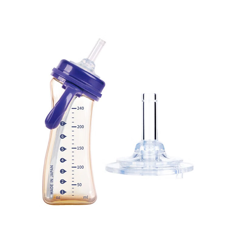 M&M吸管杯儿童喝奶杯防漏吸管奶瓶1-3岁-6岁进口PPSU耐摔学饮奶瓶 星月款 240ml +直饮嘴