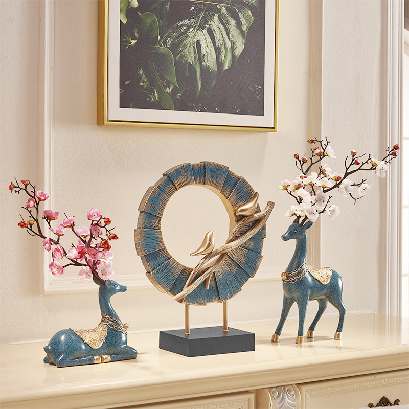 家居福鹿摆件 欧式创意客厅电视柜玄关酒柜装饰工艺品摆设 欢喜灵鹊