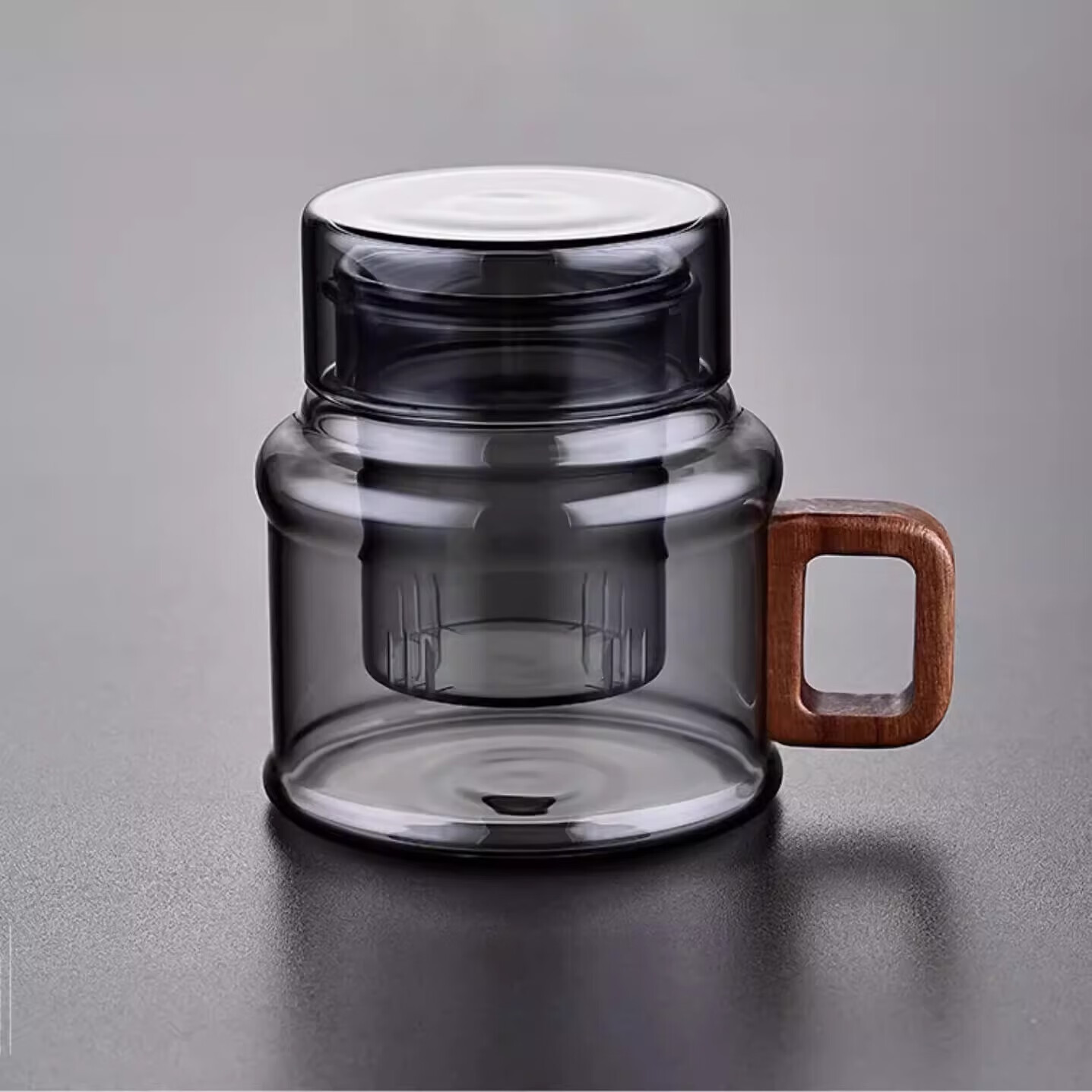 溥畔茶壶玻璃墩墩壶泡茶杯办公室小容量茶水分离喝水壶带木把功夫茶具 【400ml】敦敦壶【青灰色】