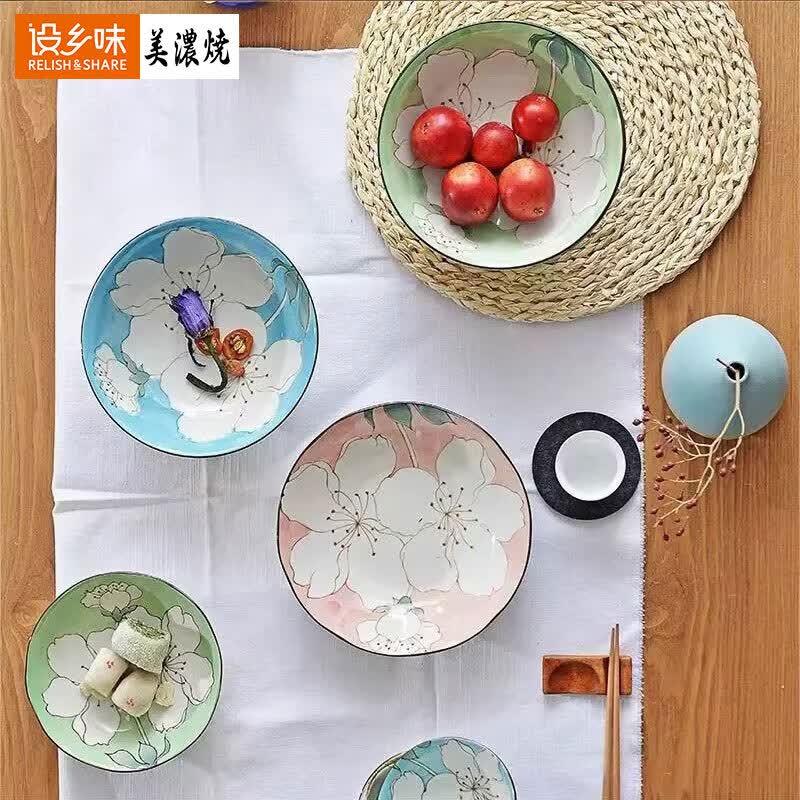 Nature Living日本进口美浓烧樱花系列陶瓷饭碗釉下彩创意散件餐具微波炉可用 5.8英寸蓝樱花多用碗 | 319136