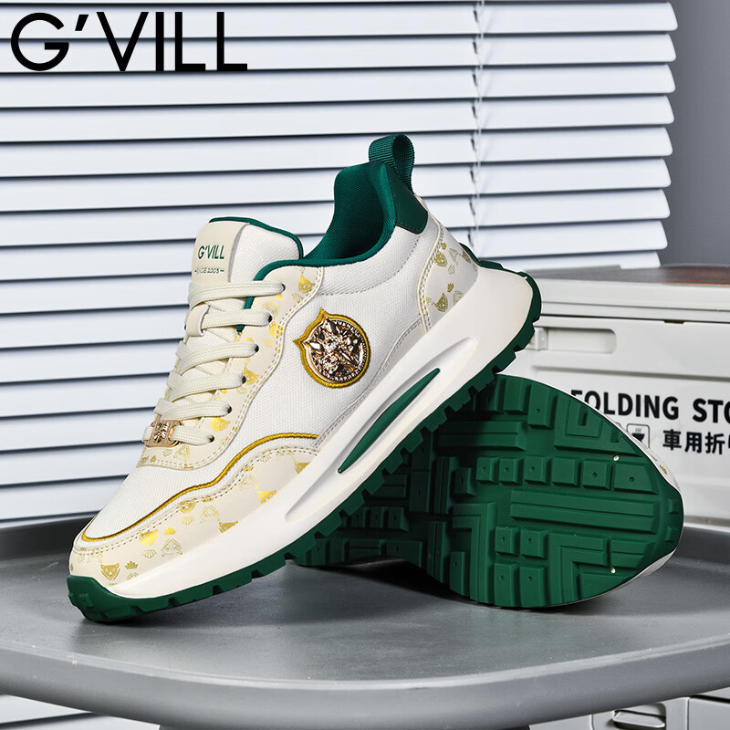 贵之步秋冬季新款软底缓震防滑舒适运动鞋厚底增高透气休闲鞋男鞋 米绿 （G023) 39 (运动鞋码）