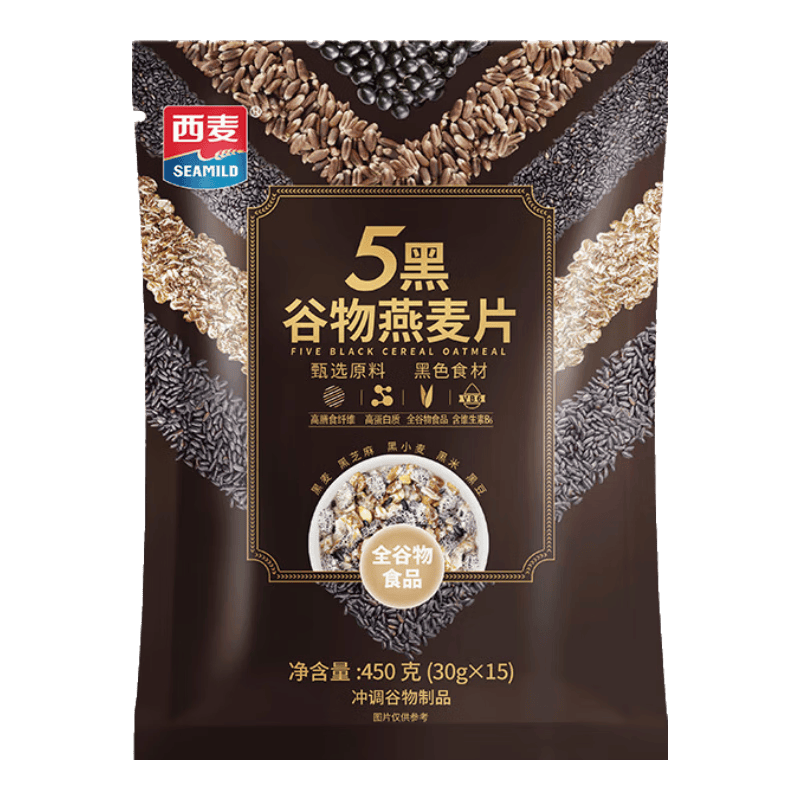 西麥即食5黑谷物燕麥片450g袋裝 黑米黑芝麻免煮沖泡谷物代餐營(yíng)養(yǎng)早餐 5黑 450g*1袋