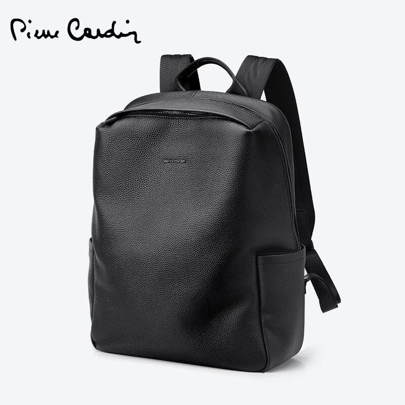 皮尔卡丹真皮大容量双肩包男头层牛皮旅商务出差电脑背包防泼水时尚旅行包 黑色【品牌正品-假一罚十】 长度31厘米高度40厘米厚度17厘米