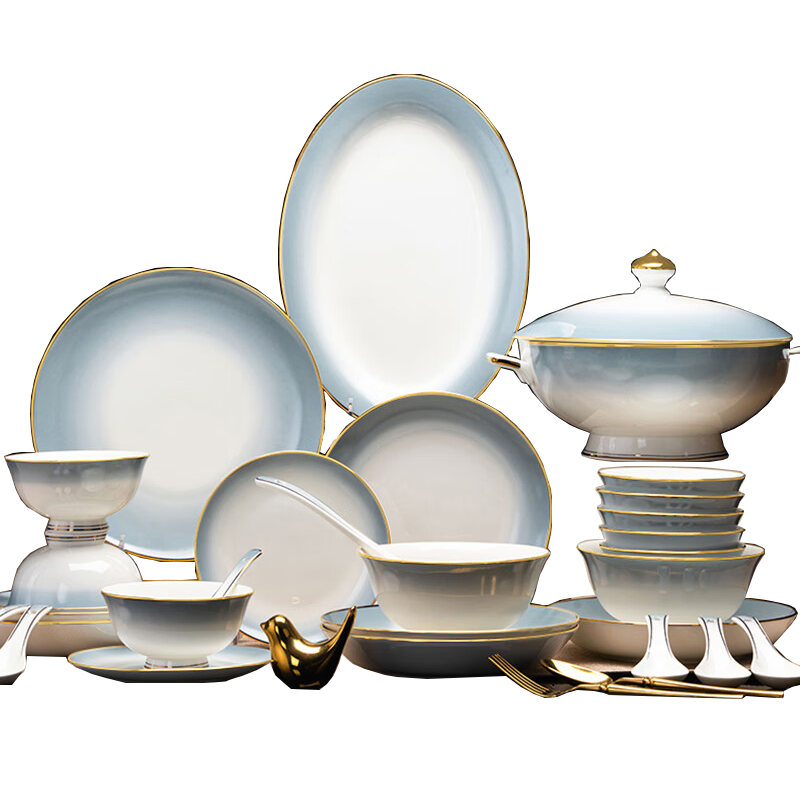 万享景德镇68头轻奢餐具整套碗碟套装家用碗具碗筷碗盘子乔迁之喜送礼