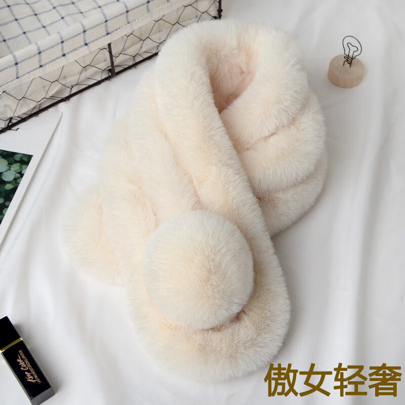 【厂家直发】厂家仿獭兔毛围巾男女保暖成人儿童皮草三管毛绒围巾 浅灰 80-100cm