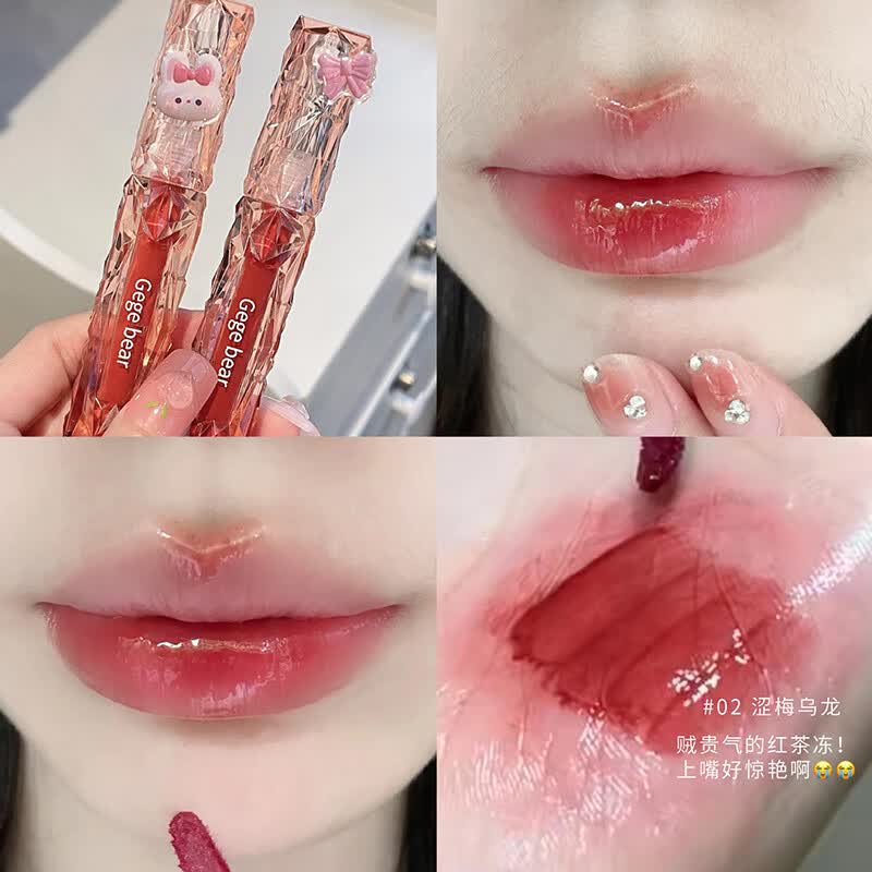 GEGE BEAR镜面水光唇釉玻璃唇不沾杯不掉色唇彩保湿滋润学生伪素颜显白口红 02#涉梅乌龙（素颜）