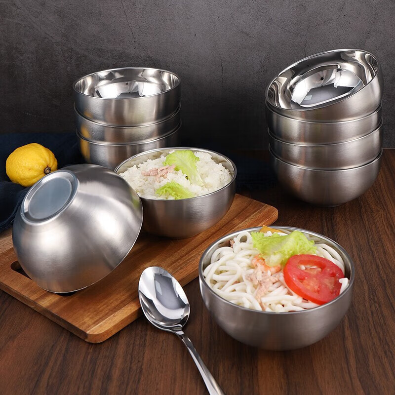 贝瑟斯 不锈钢碗10个套装 双层汤碗儿童碗防烫家食堂成人饭面碗 不锈钢汤碗 10个