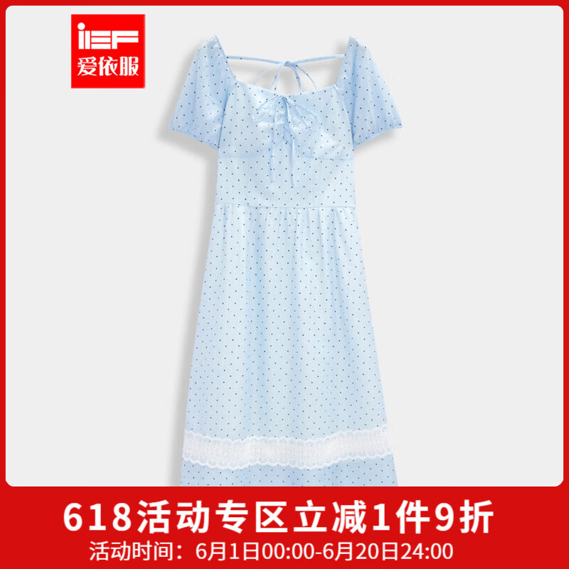 IEF/愛依服【微胖】大碼女裝2025夏季新款法式溫柔小女人連衣長裙 黑藍(lán)波點 M
