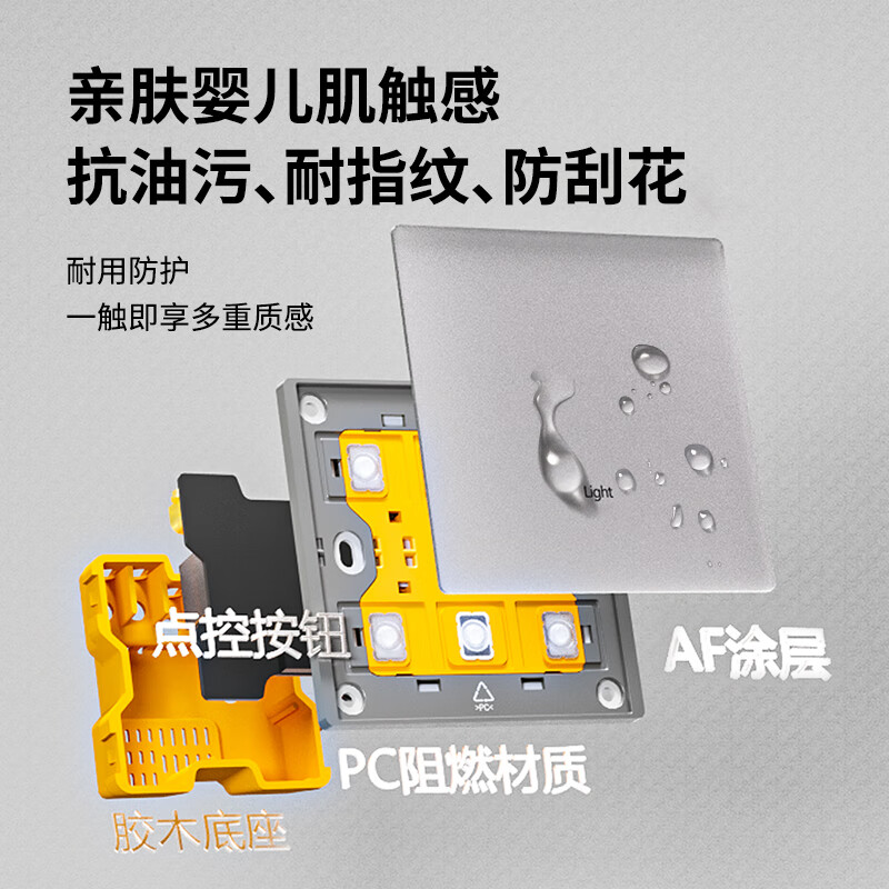 奥克斯超薄AG玻璃款智能开关面板小爱语音控制蓝牙Mesh2.0 接入米家  【水沙白】AG肤感玻璃智能六开