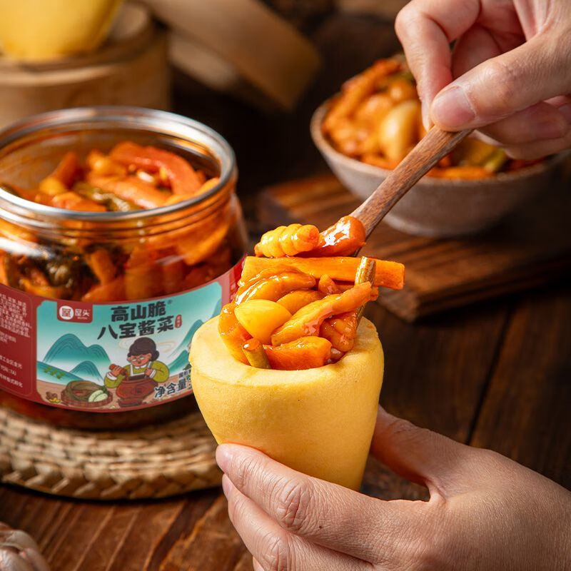 屋頭高山脆八寶醬菜400g/罐香辣蘿卜干紅油筍丁醬黃瓜下飯菜咸菜 醬八寶+紅油筍