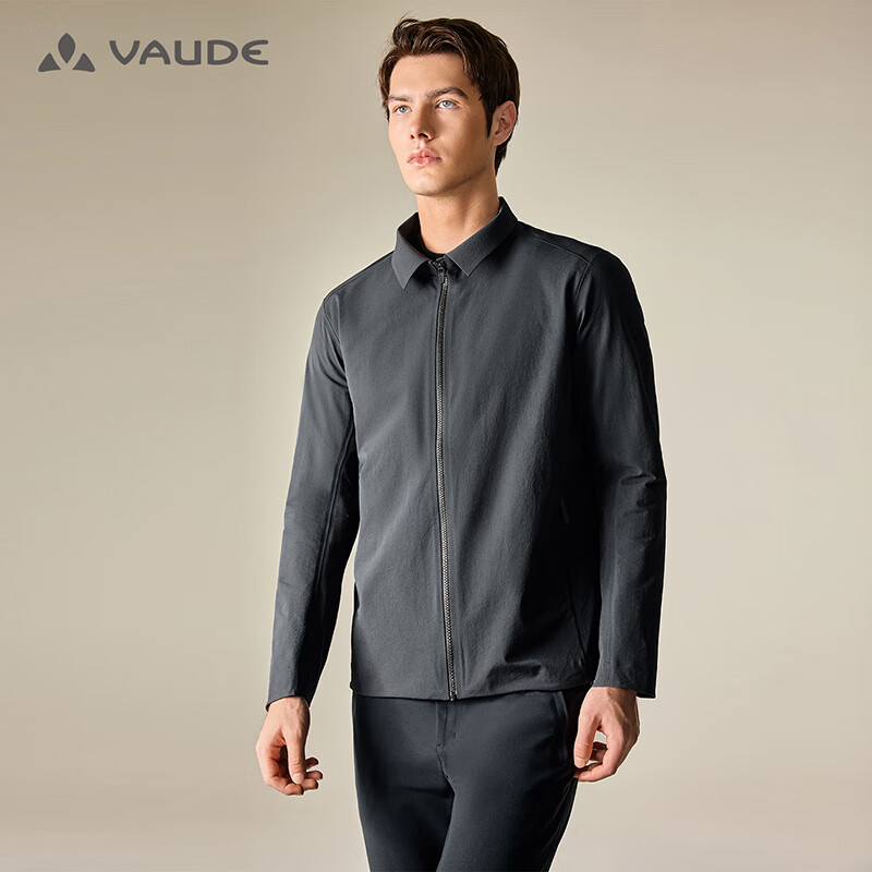 巍德(VAUDE)软壳衣CORDURA防风防水商务行政夹克男防刮蹭简约通勤外套男翻领 VAUDE黑-503 M【推荐身高170-180,130-140斤】