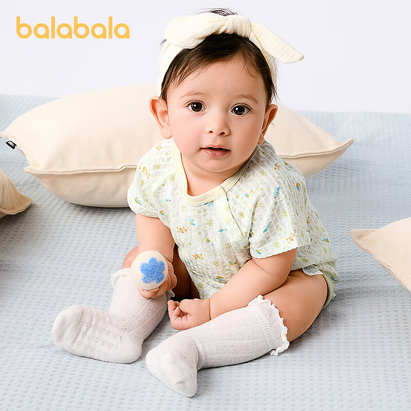 巴拉巴拉婴儿包屁衣男女童爬爬服衣服夏季薄款2025新款两件装新生儿连体衣 黄色调00333 80cm