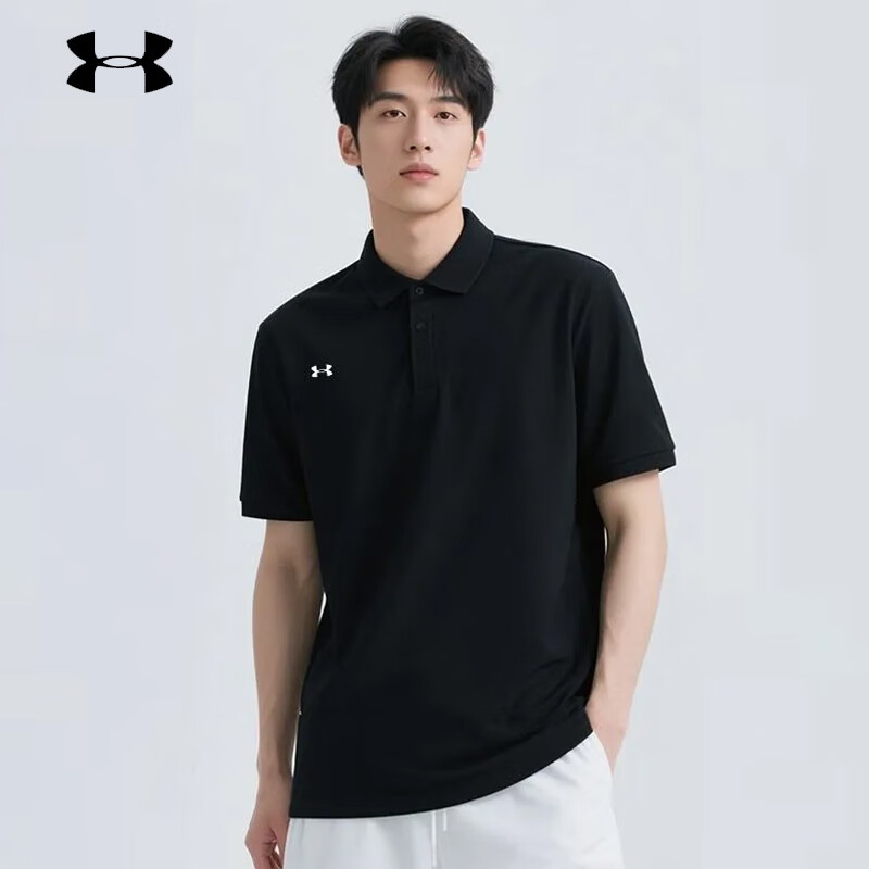 UNDER ARMOUR安德玛运动休闲透气快干直筒翻领短袖Polo衫男款 黑色 M