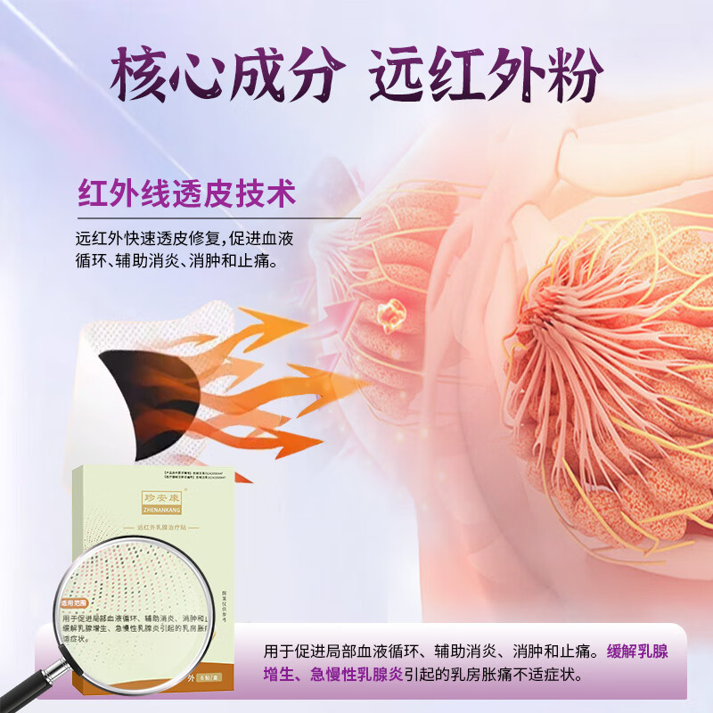 珍安康远红外乳腺治疗贴 乳腺穴位压力刺激贴 珍安康乳腺穴位贴 一盒装【6贴】