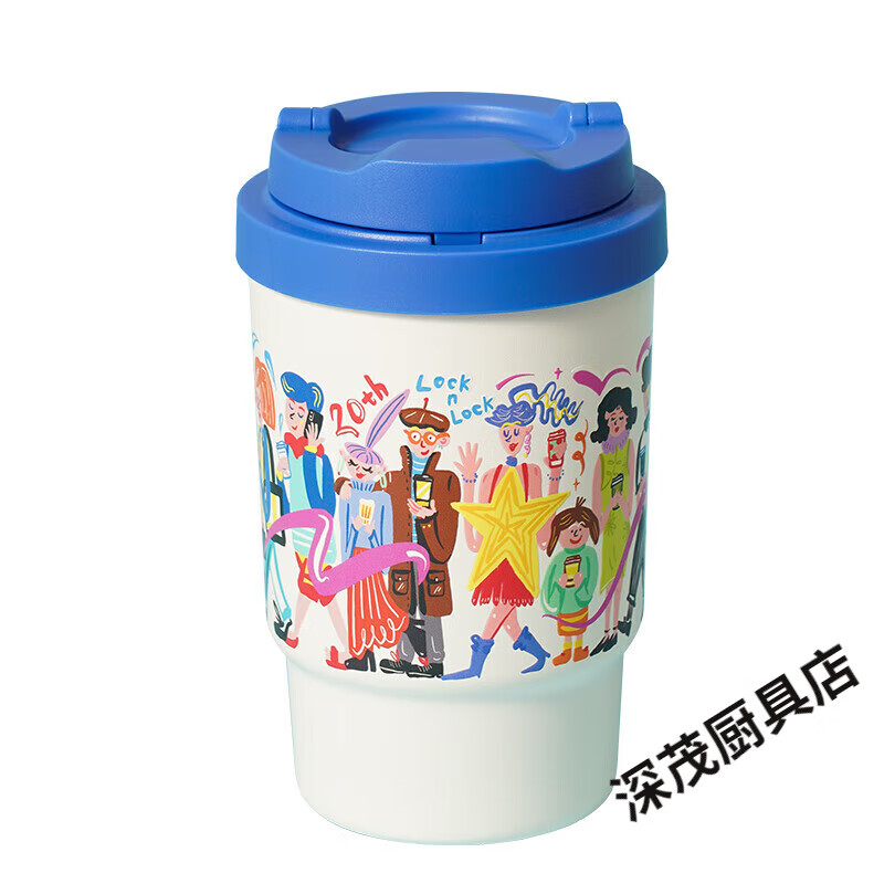 乐扣乐扣（LOCK&amp;LOCK）遇见元气保温杯水杯陶瓷覆层内胆不锈钢咖啡杯女生办公室 联名款 蓝白色【陶瓷覆层内 400m