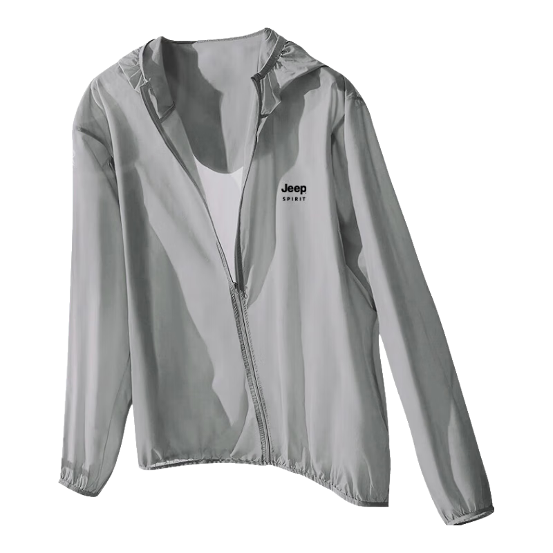 JEEP SPIRIT防晒衣男夏季外套男UPF50+皮肤衣轻薄钓鱼服沙滩衣夹克男 浅灰3XL实付75.05元