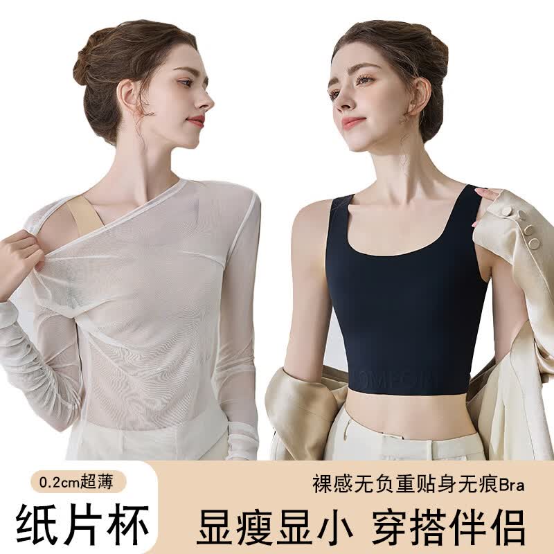 猫人大胸显小纸片人文胸粉底液内衣束胸无痕隐形背心式胸罩美背防下垂 【1件装】黑色 S 推荐【80-100斤】