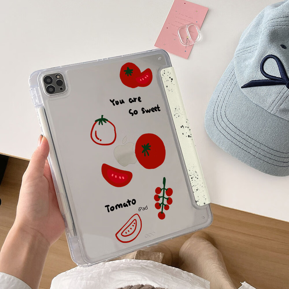 适用于ipad10代10.9平板保护套Y折9.7寸卡通10.2保护壳iPad11 202 BB459-【番茄】笔槽款 iPad5/6代-9.7寸