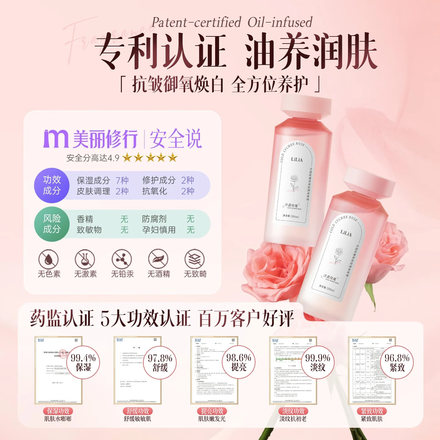 LiLiA玫瑰香氛身体精油以油养肤滋润全身保湿补水持久留香精粹油礼物 【大牌香水调】身体精华油 200ml