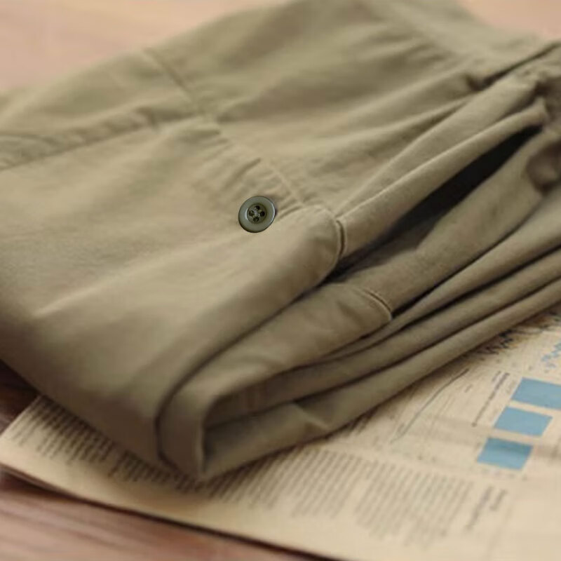 子牧棉麻2024秋装新款 女小脚哈伦裤工装裤萝卜休闲裤九分宽松裤子3277 军绿色 M(建议95-110斤)