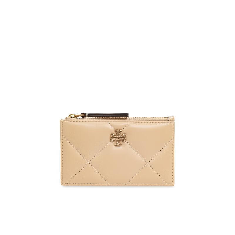湯麗柏琦（Tory Burch）質(zhì)感真皮迷你卡包女實(shí)用小巧錢包金屬logo四卡槽鎖扣零錢包 乳白色 TU