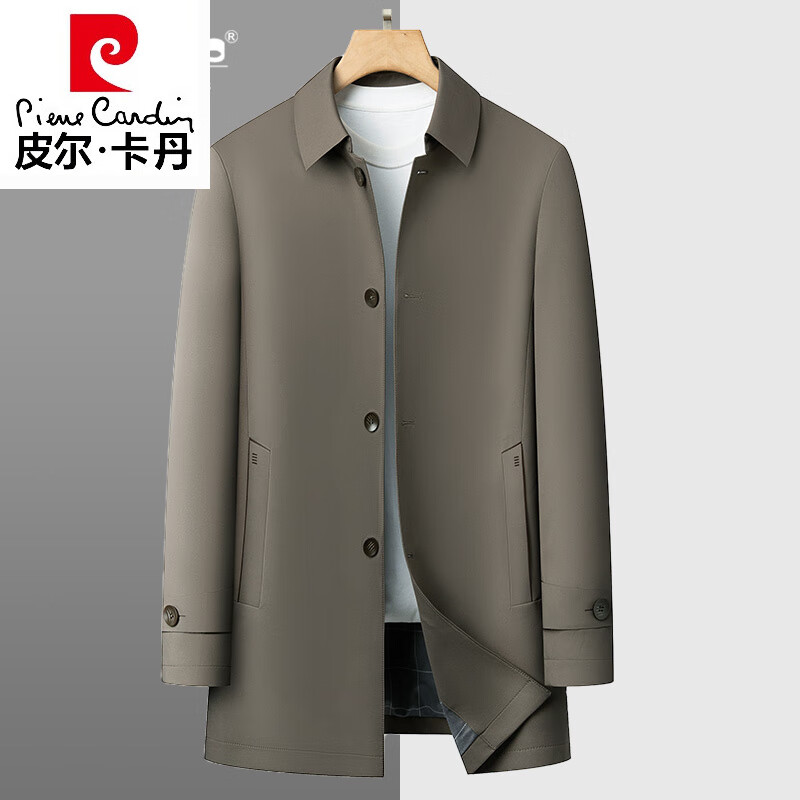 皮爾卡丹（pierre cardin）2025春秋季新款男士風(fēng)衣中長(zhǎng)款中青年翻領(lǐng)休閑外套高檔商務(wù)爸爸裝 卡其 M 170 建議【110-130斤】