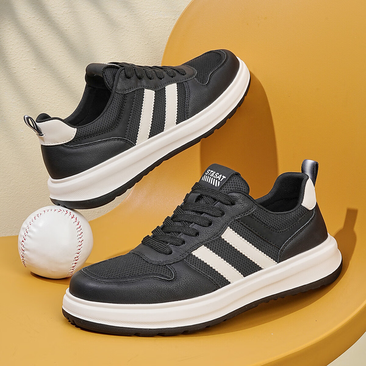 星期六男鞋时尚休闲鞋男透气舒适小白鞋男撞色复古运动鞋跑步鞋子男